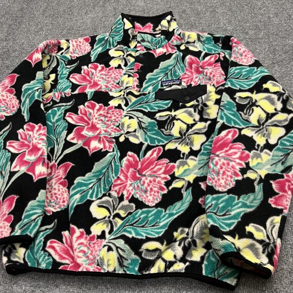 Patagonia Pullover Womens Medium Black Floral Synchilla Snap T Fleece Jacket - Picture 3 of 10